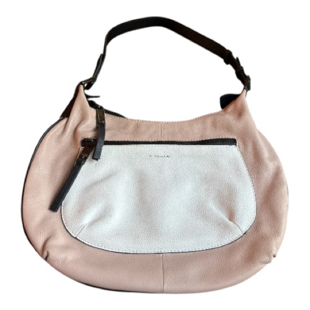 T Tahari Crawford Hobo leather shoulder bag dusty pink, black trim